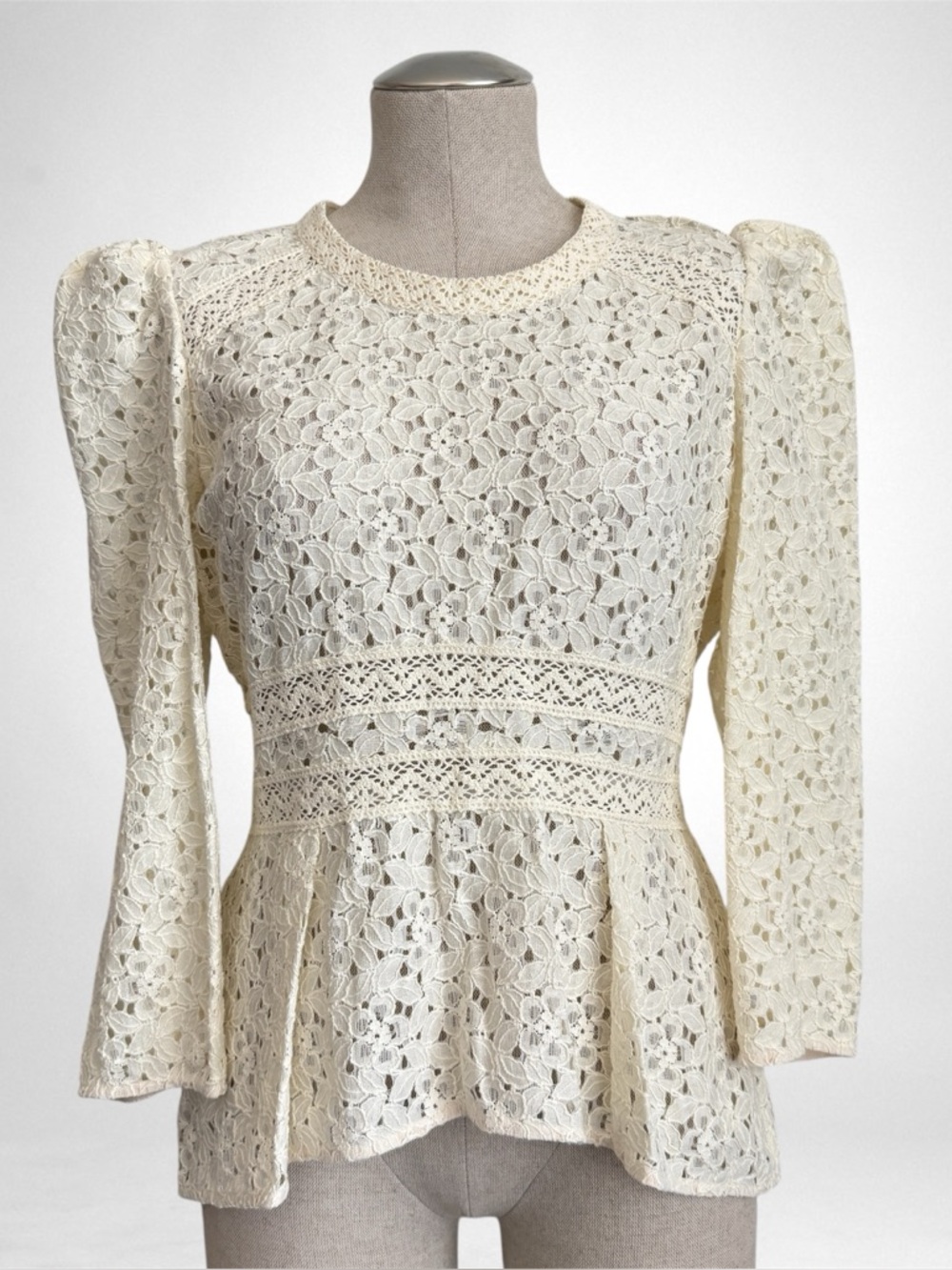 Veronica Beard Mayme Lace Peplum Top | Ivory | Size 10 | NWT